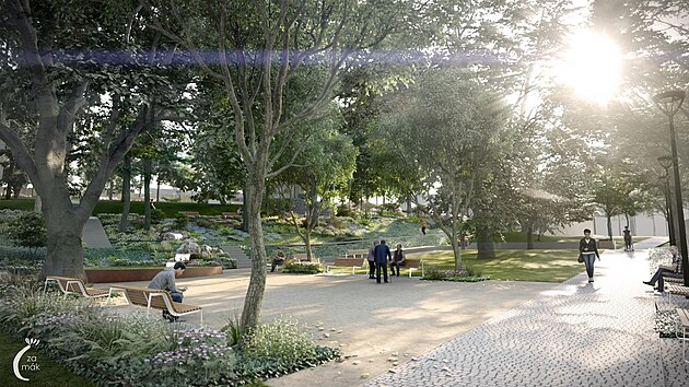 Revitalizace Děkanské zahrady má stát 43 milionů. Po obnově se zpřístupní další klidová část ve městě. Takto by měl park podle zveřejněných vizualizací vypadat.