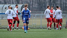 Gólová radost fotbalist Kromíe v pípravném duelu s Olomoucí.