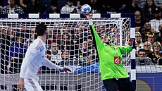 Francouzský branká� Samir Bellahcene vyrá�í mí�.