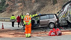 Dopravní nehoda v Miroovicích na sjezdu z dálnice D1 (26. ledna 2024)