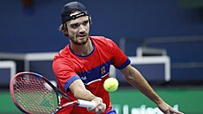 Tomá� Machá� trénuje p�ed kvalifikací Davis Cupu proti Izraeli, kterou �e�tí...