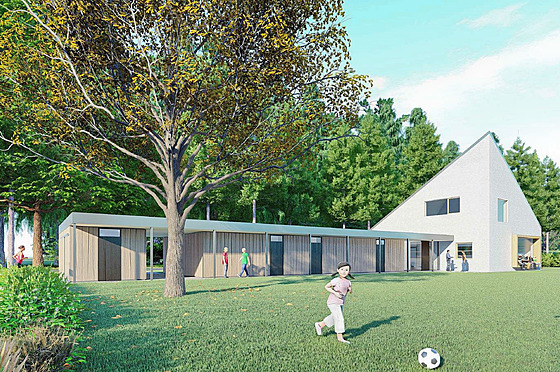 Vizualizace budoucího komunitního centra a fotbalových aten ve Studánce.