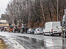 Protest polských zemdlc na píhraniní silnici nedaleko Náchoda. (9. 2. 2024)