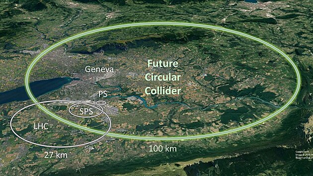 Nvrh umstn tunelu pro uvaovan stokilometrov urychlova stic FCC i s vyznanm jeho mench pedobraz v/pod stediskem CERN. Nen to nhoda, jednotliv urychlovae jsou propojeny, tvo jakousi kaskdu, ve kter se stice urychluj postupn.