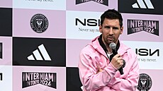 Lionel Messi na tiskové konferenci ped zápasem Interu Miami v Tokiu. (6. února...