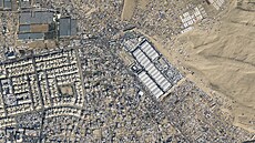 Satelitní snímek palestinského msta Rafáh na jihu Pásma Gazy, kam Izrael...