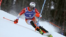 �výcar Daniel Yule jede slalom v Chamonix.