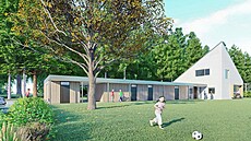 Vizualizace budoucího komunitního centra a fotbalových �aten ve Studánce.