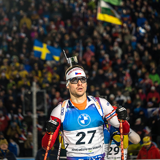 Michal Krmá se koncentruje ped startem sprintu