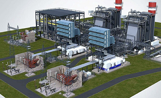 Vizualizace nové plynové elektrárny o výkonu 1,2 gigawatt, kterou v Texasu...