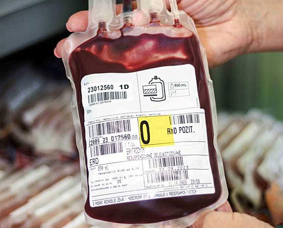 Krevní konzerva s krevní skupinou nula pozitivní. (19. února 2024)