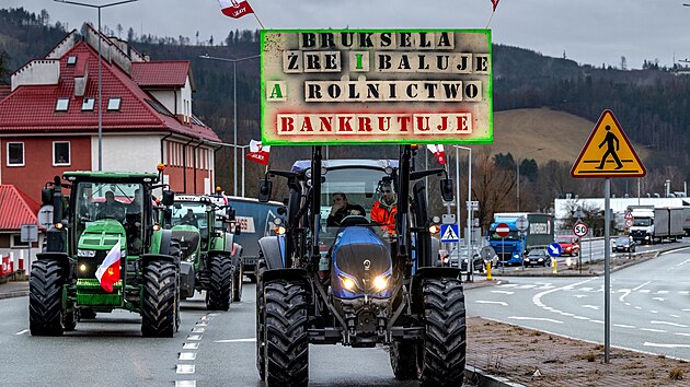 Protest polskch zemdlc ve mst Kudowa-Zdrj (9. nora 2024)