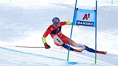 výcarský lya Marco Odermatt bhem prvního kola obího slalomu Svtového...