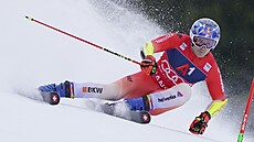 výcarský lya Marco Odermatt bojuje bhem prvního kola obího slalomu...