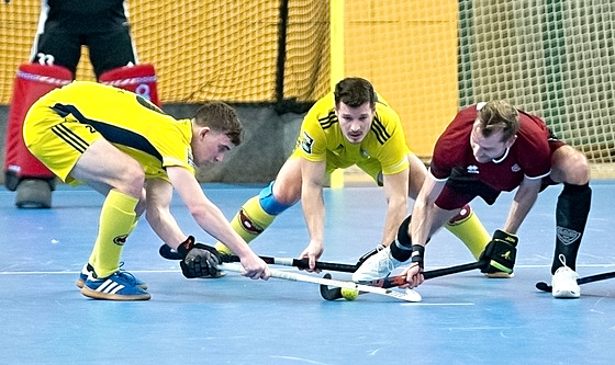 Pozemní hokejisté Litic (ve lutém) v zápase s Kodaní