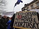 Protest proti maarskému premiérovi Viktoru Orbánovi a slovenskému premiérovi...