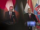 Tisková konference summitu zástupc zemí V4. Petr Fiala a Viktor Orbán. (27....