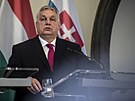 Maarský premiér Viktor Orbán na tiskové konferenci summitu zástupc zemí V4....