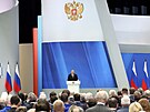 Pohled z publika na ruského prezidenta Vladimira Putina pi projevu (29. února...