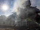 Následky vybombardování ukrajinské Kostjantynivky (25. února 2024)