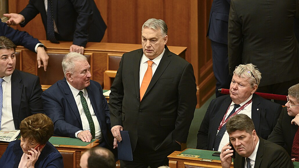 Ma�arský premiér Viktor Orbán na jednání parlamentu (26. února 2024)