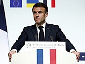 Emmanuel Macron na pařížské konferenci o pomoci Ukrajině (26. února 2024)