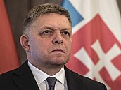 Slovenský premiér Robert Fico na tiskové konferenci po jednání předsedů vlád V4...