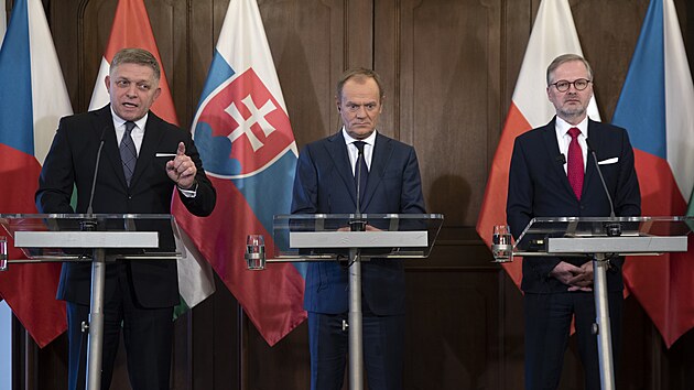 Tiskov konference summitu zstupc zem Visegrdsk skupiny V4 (27. nora 2024)