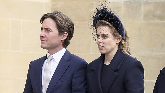 Edoardo Mapelli Mozzi a britsk princezna Beatrice na slavnostn bohoslub za zesnulho krle Konstantina (Windsor, 27. nora 2024)