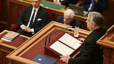 Ma�arský premiér Viktor Orbán na jednání parlamentu (26. února 2024)