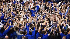 Fanou�ci Creightonu oslavují vít�zství nad UConn v univerzitní basketbalové...