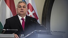Maarský premiér Viktor Orbán na tiskové konferenci summitu zástupc zemí V4....