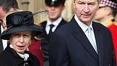 Britská princezna Anne a Timothy Laurence na slavnostní bohoslub za zesnulého...