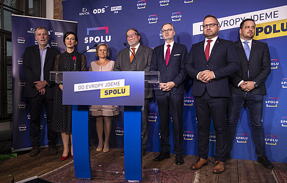Tisková konference koalice SPOLU k volbám do Evropského parlamentu. Petr Fiala,...