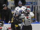Litvínovský úto�ník Nicolas Hlava v bitce s plze�ským Jakubem Lvem.