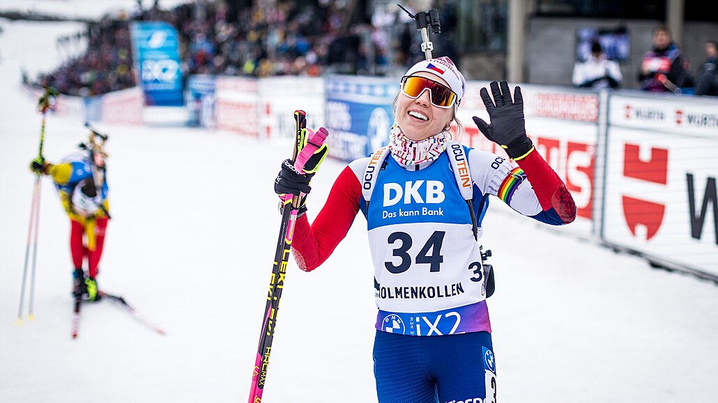 Tereza Voborníková se raduje z pátého místa ve vytrvalostním závod na norském...