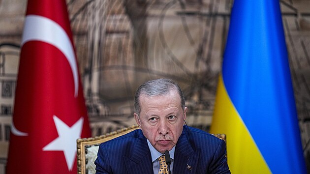 Tureck prezident Tayyip Erdogan pi setkn s ukrajinskm prezidentem Volodymyrem Zelenskm v Istanbulu (8. bezna 2024)
