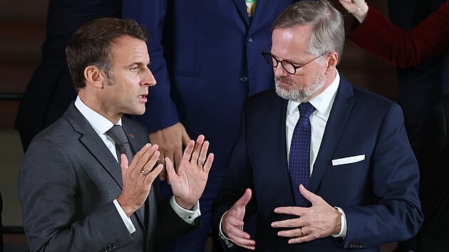 Prvn jednn irho formtu evropskch zem, Evropskho politickho spoleenstv. Na snimku Emmanuel Macron a Petr Fiala. (6. jna 2022)