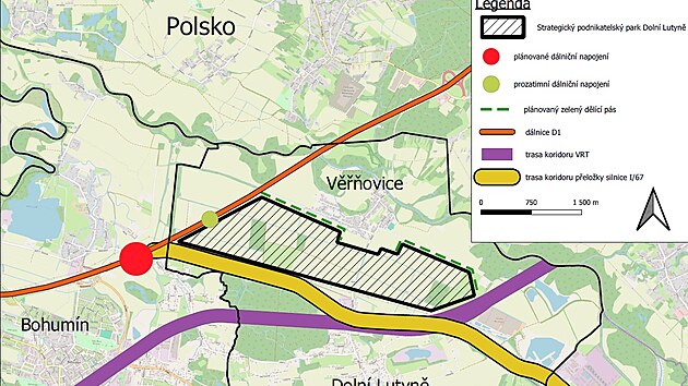 Mapka s nkresem prmyslov zny a dalch okolnch komunikac (8. bezna 2024)