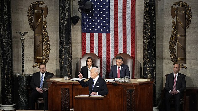 Joe Biden pi projevu o stavu unie v Kongresu (8. bezna 2024)