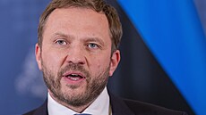 Estonský ministr zahrani�í Margus Tsahkna hovo�í b�hem spole�né tiskové...