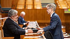Pedseda Senátu Milo Vystril a senátor Michael Canov pi jednání horní komory...