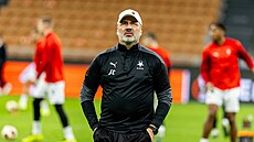 Jindich Trpiovský na tréninku fotbalist Slavie ped osmifinále s AC Milán