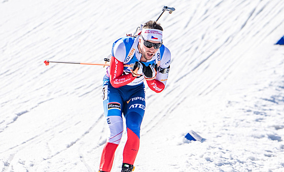 �eský biatlonista Michal Kr�má�  na trati sprintu v Soldier Hollow.