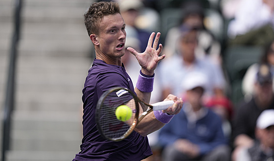 eský tenista Jií Leheka v duelu s Jannikem Sinnerem.