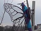 Socha motýla, která má být v kvtnu 2024 na umístna na fasádu OD Máj
