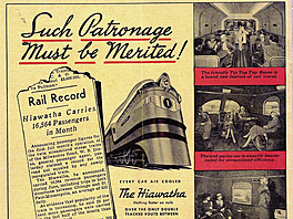 Parní lokomotiva Milwaukee Road Class A. Reklama na rychlík Hiawatha.