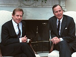 Prezident Václav Havel a americký prezident George W. Bush (22. íjna 1991)