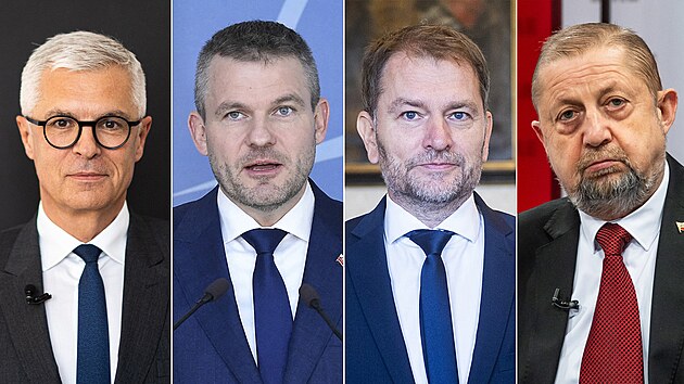 Kandidti na slovenskho prezidenta, zleva Ivan Korok, Peter Pellegrini, Igor Matovi a tefan Harabin (nedatovno)