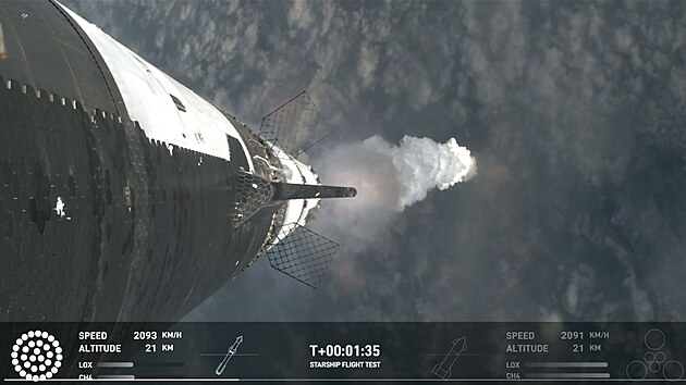 Starship krtce po startu pi testovac misi  IFT-3